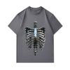 Men's 100% Cotton Crew Neck Short Sleeve T-Shirt, Metallic Skeleton Rib Cage Print Casual Comfortable Summer Tee for Daily Street Wear