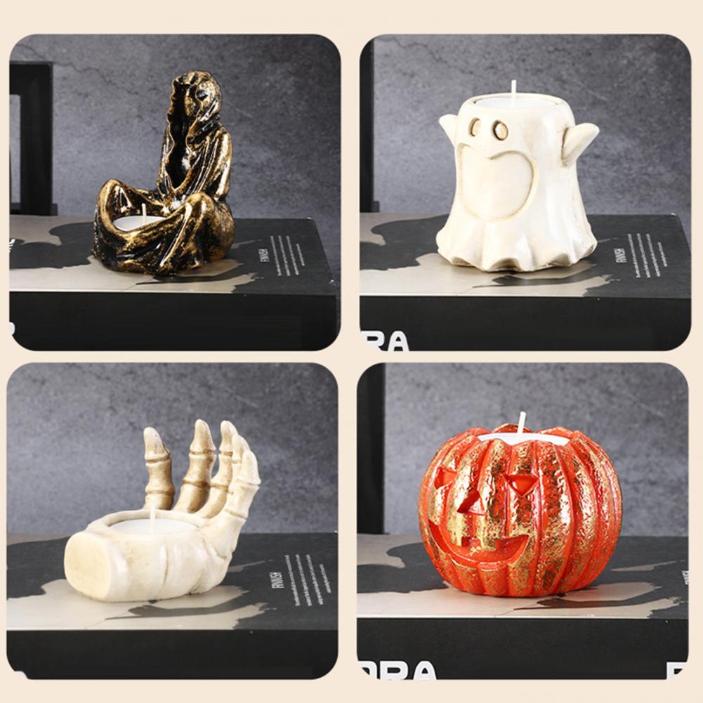 Spooky Candle Holder Spooky Halloween Candle Holder Set with Ghost Pumpkin Designs Tealight Candle Stand Centerpiece for Desktop