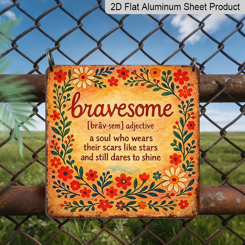 

2D Flat, 1pc Vintage Metal Sign with Bravesome Soul Shine Motivational Quote Wall Decor - Retro Tin Sign Suitable for Bedroom, Living Room, Perfect 20*20cm