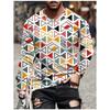 T Shirts for Man Geometric Block 3D Print Autumn Long Sleeve T-Shirt Pullover Casual Male Tops Street Lightweight Men's Clothes