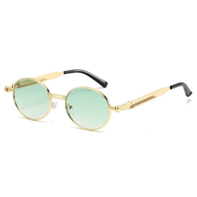 

Steampunk Retro Elliptical Sun Glasses With Uv400 Protection For Travel And Outdoor Activities GoldFrameGreenLens