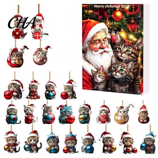 Backpack Charm Accessory Cat Advent Calendar, 24 Days Christmas Countdown Cute 2D Kitten Holiday 2026 Gift Box Ornaments for Party Tree Decor,