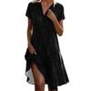 Yousheng Summer Dress Dot Printing Short Sleeves Loose A-line Shirt Dress V Neck Knee Length Midi Dress for Dating Travel Vacation
