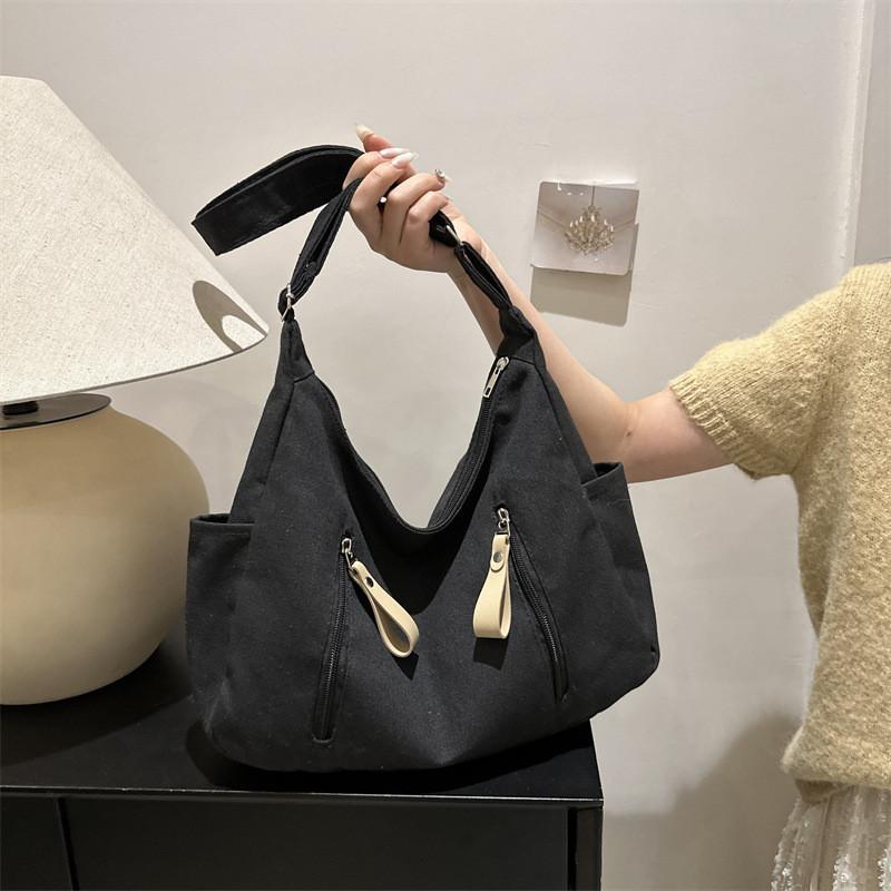 Trendy Retro Japanese Canvas Crossbody Bag Elegant Black Beige And Khaki Colors For Everyday Use