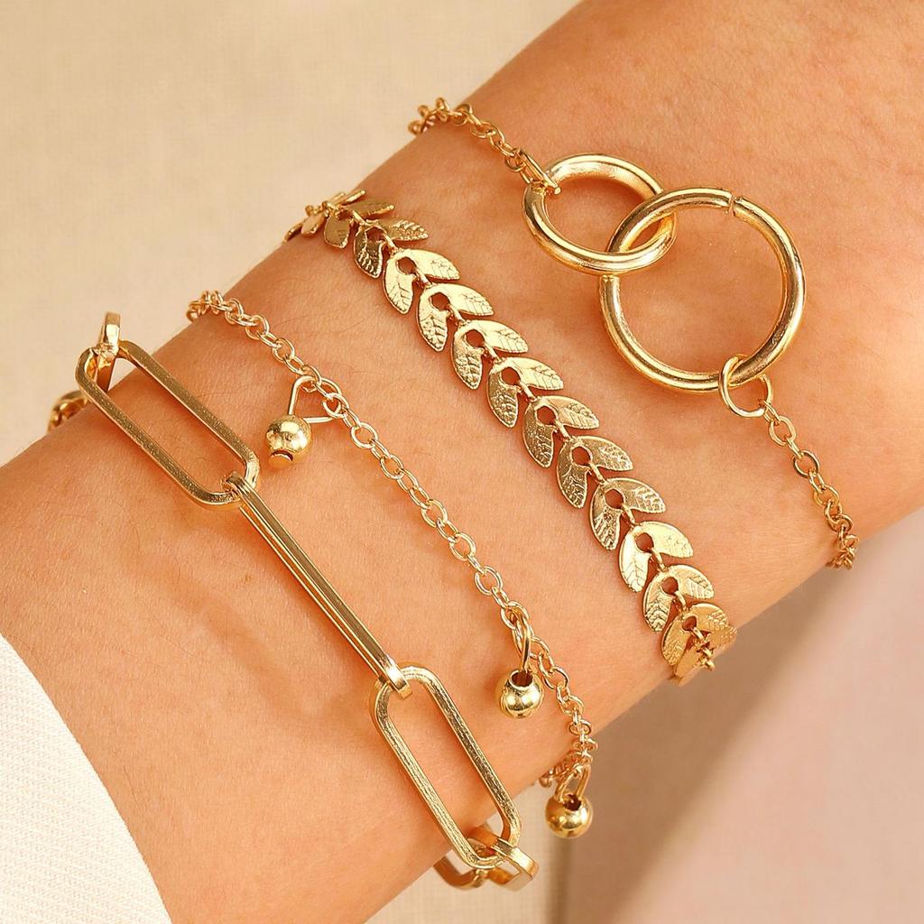 Punk Hip-Hop Alloy Bracelet Set - 4 Piece European & American Style