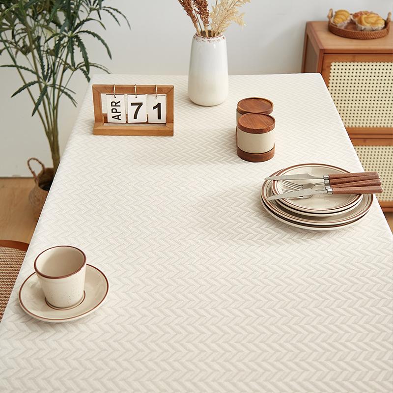 Farmhouse Style Beige Tassel Table Cover, Suitable For Buffet Table, Holiday Dinner, Party, Dining Room, Wedding Rectangular Western Tablecloth