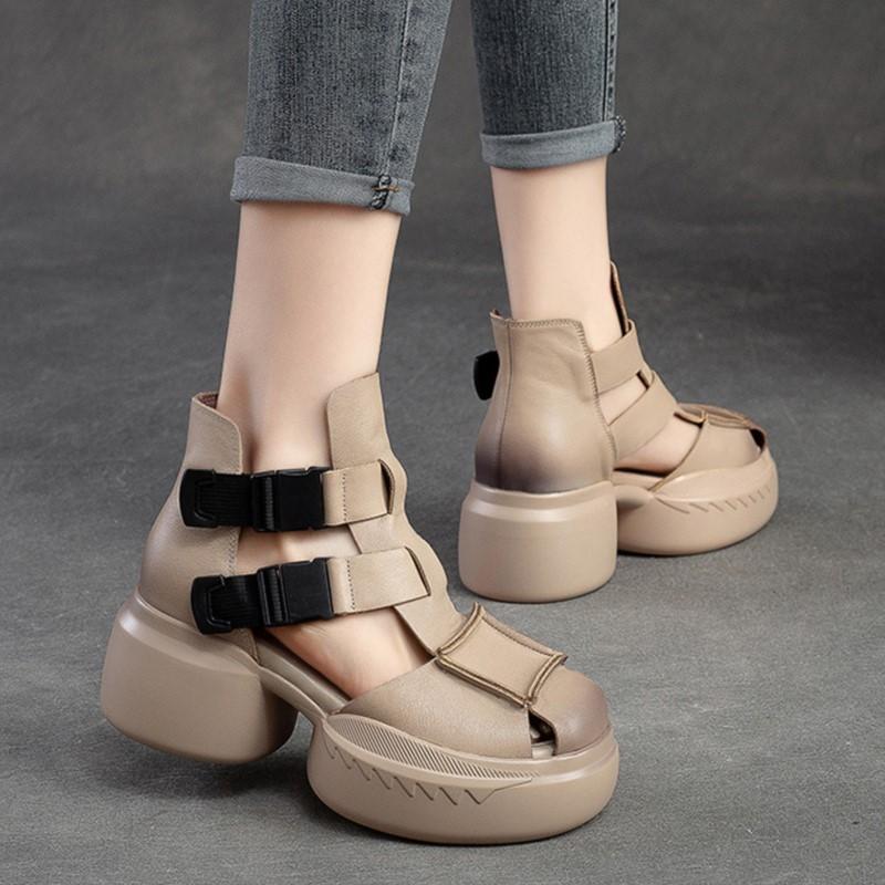 Fashion GKTINOO 2025 New Summer Black Women Genuine Leather Sandals Cool Boots Platform Shoes Wedges Sandals Women Shoes Outdoor Sandals