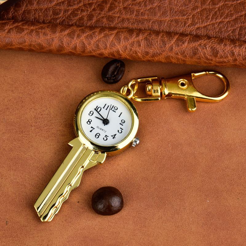 Key Shaped Mini Quartz Watch with Portable Keychain Clear Dial Compact Bag Pendant Great Gift for High School College Students