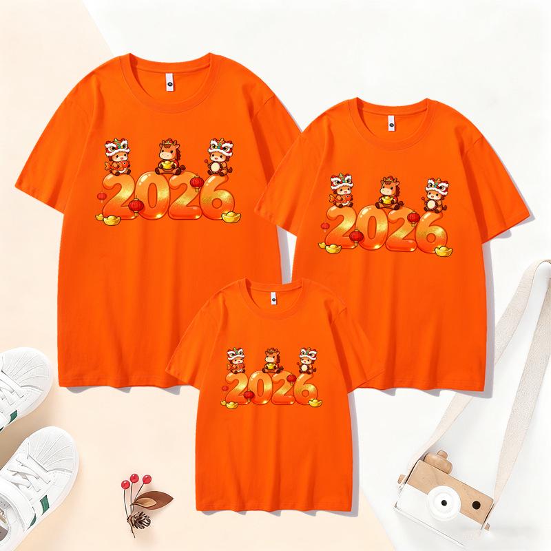 2026 Year of the Horse Red Family T-Shirt Set: Parent-Child Short-Sleeve for Chinese New Year Festive Photos