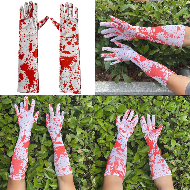 Bloody Red Horrible Gloves Cosplay Halloween Party Props Bloodstains Handwear