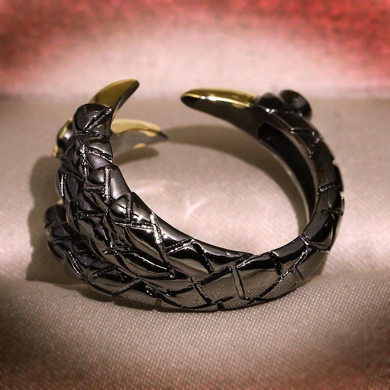 Vintage Metal Dragon Claw Ring for Menn Personlighet Punk Two Tone Innlagt Rosa Zircon Demon Ring Party smykker