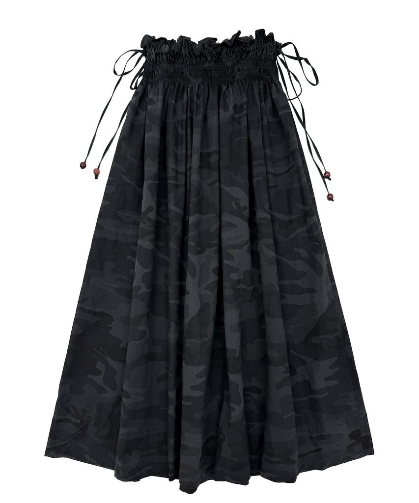 Plasma Sphere Tunnel Camo Smoke Shirred Low-Rise Maxi Skirt_Dark Gray
