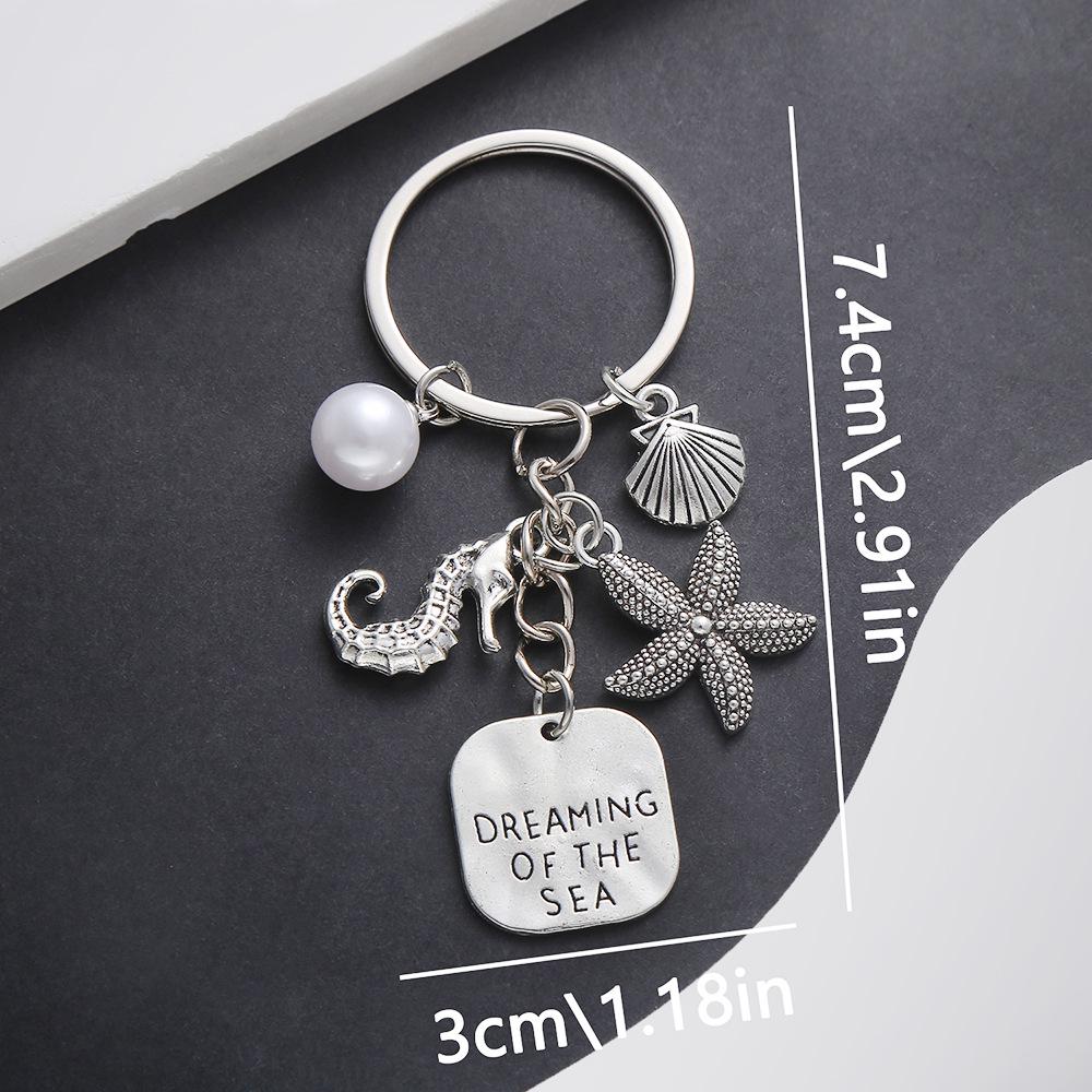 2024 Silver Starfish Seahorse Shell Pearl Keychain: Ocean Series Backpack Pendant
