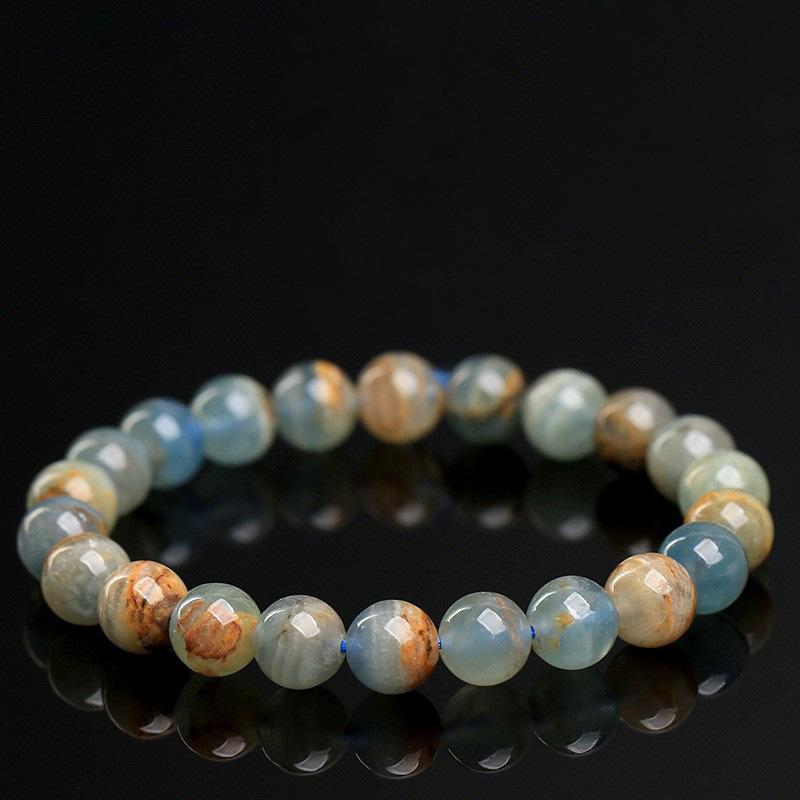 Hongchu Crystal Natural Blue Luxorite Calcite Round Bead Bracelet Blue and yellow calcite bracelet
