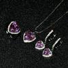 Luxury Women Jewelry Set Heart Pink Diamond Pendant Full Diamond Pink Crystal Open Ring Earrings