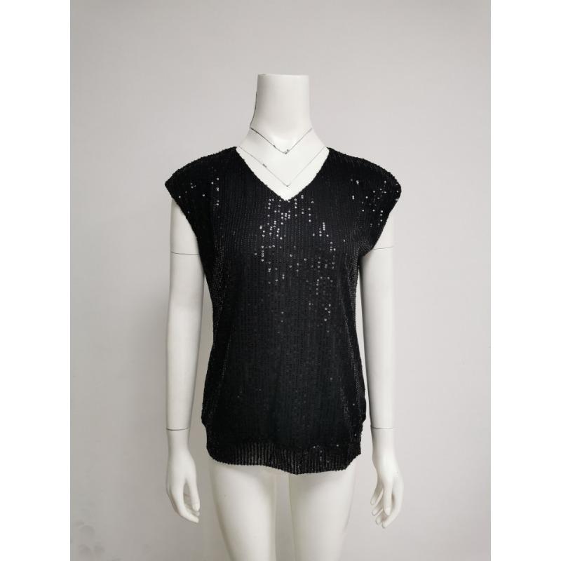 Women's V-neck Sequined Sleeveless Sparkly Tank Top for Women
