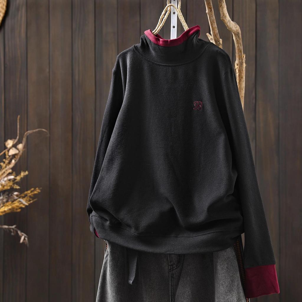 Women's 2025 Stylish Half-High Collar Sweatshirt, Autumn Fashion for Petite Figures, Chic Casual Fleece Long Sleeve Base Layer.