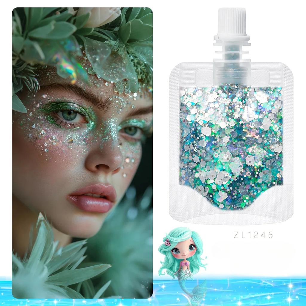 1 Bag Mermaid Gel Body Glitters Set Vibrant Sequin Mermaid Makeup Eye Shadow Ideal for Beach Party Looks Beach Make Up Wholesale