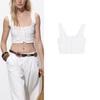 Spring and Summer Women's Clothing Metal Hooks Cotton French Hollow Embroidered Wide Shoulder Strap Round Neck Tops 4174380