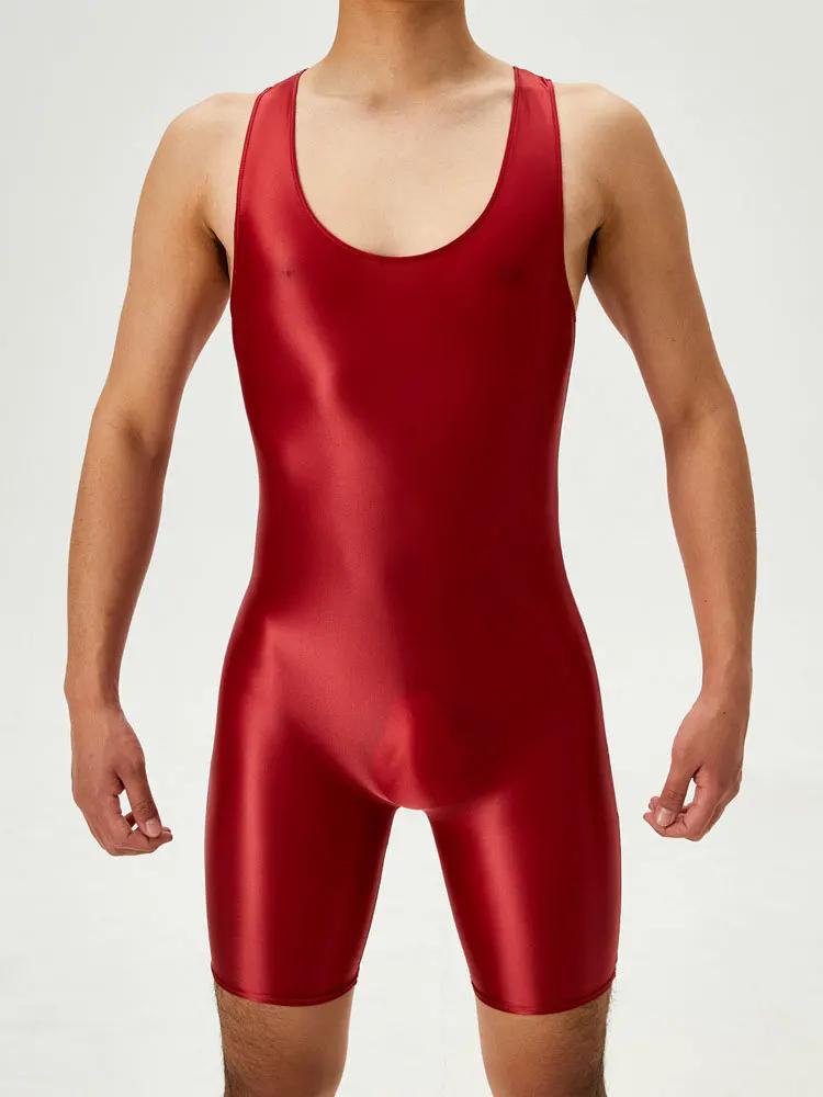 Men'S Playsuit Gym High Elastic Bodysuit Shaper Wear Sexy Seamless Bulge Pouch Sleeveless Shirt Man Leotard Tights