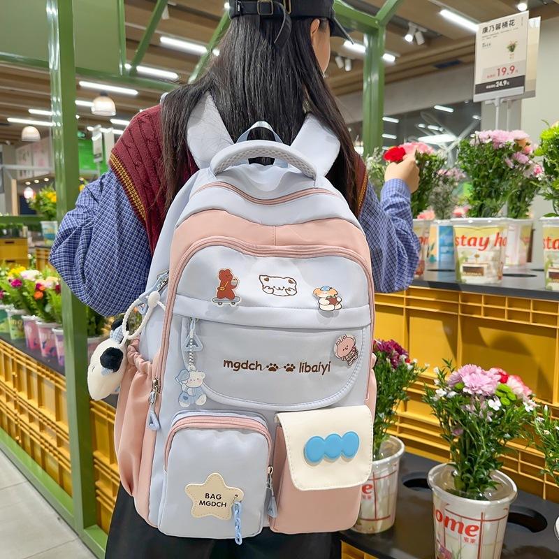 Sac à dos pour femmes Colorblock Sac d'école Grande capacité Sac à dos collège