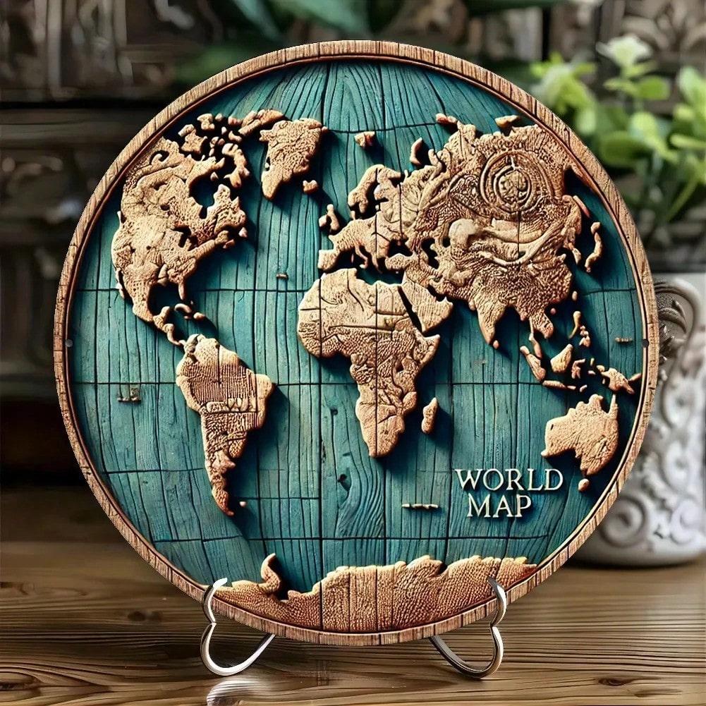 

Vintage Rustic World Map Metal Wall Decor for Home Bedroom Farmhouse Living Room 20x20