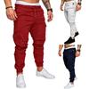Plus Size Men Casual Solid Color Waist Drawstring Multi Pockets Long Cargo Pants
