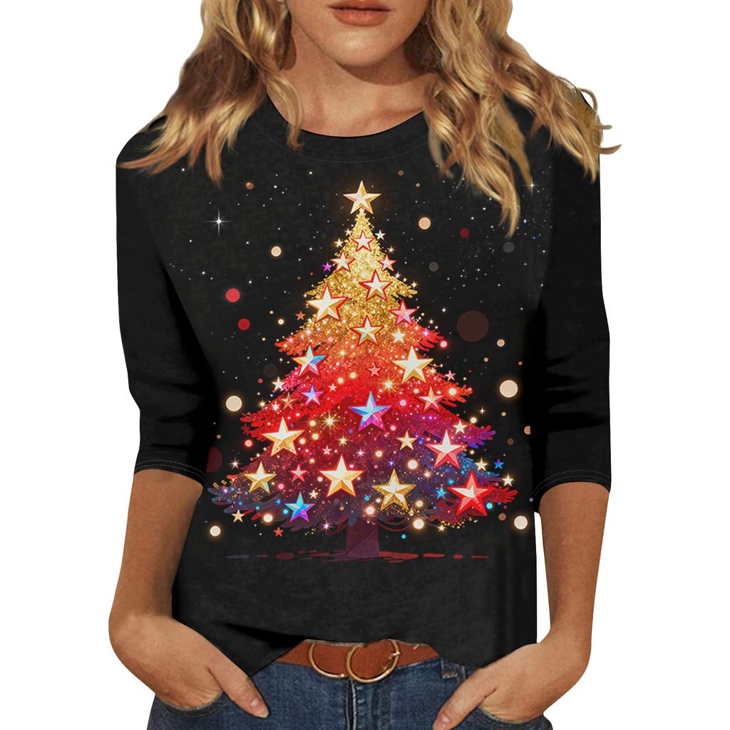 Women's Loose Comfortable Casual Fashion V-Neck Christmas Print Long Sleeve Hoodie