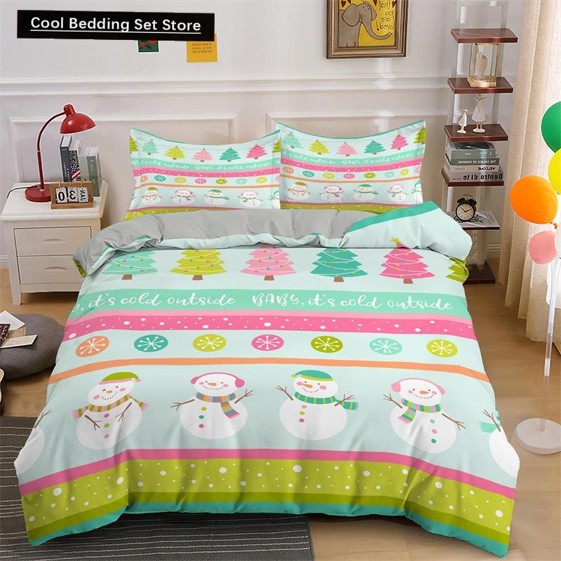 3D Merry Christmas King Queen Bedding Set Kids Cartoon Santa Snowman Deer Comforter Cover XMAS Duvet Cover Polyester Quilt Cover