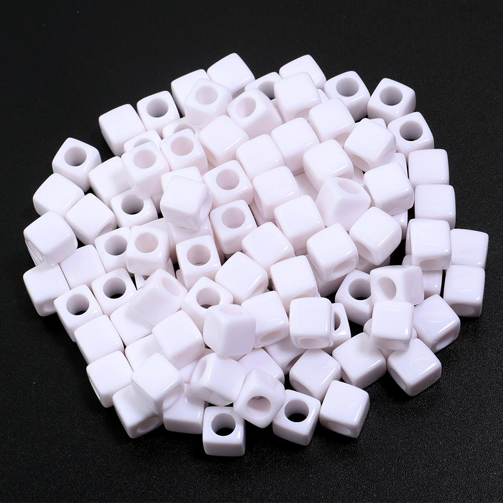 

100pcs/lot 7mm Squre Acrylic Beads Big Hole Cube Beads Colorful Loose Spacer Beads For Jewelry Making DIY Bracelet Accessories білий