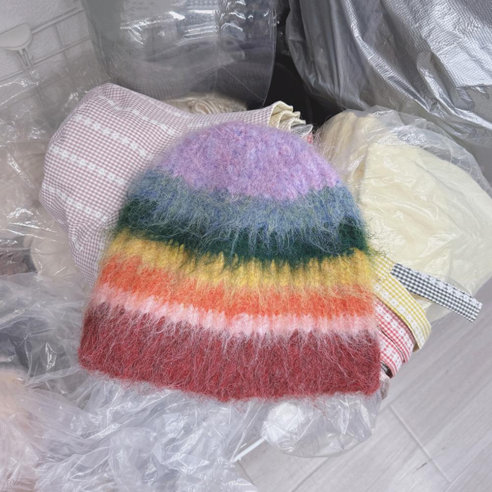 

NEW Striped Beanie Autumn Winter Wool Soft Warm Knitted Cap Women SkullCap Hats Girls Y2K Knitted Hats Outdoor Ski Caps One Size