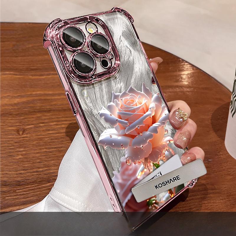 Crystal Rose Suitable for Iphone16 IPhone Case 15 High-end Sense 14promax Electroplated Flash Powder 13 Transparent