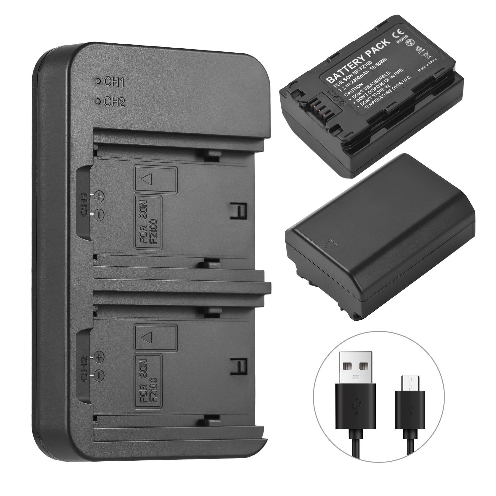 

Camera NP FZ100 Battery & Charger Kit with 2 slot Battery Charger + 2pcs NP FZ100 Batteries 7.2V 2300mAh + USB чёрный