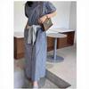 Dongdaemun Summer Korean Short Sleeve Loose Stripe Casual Dress #