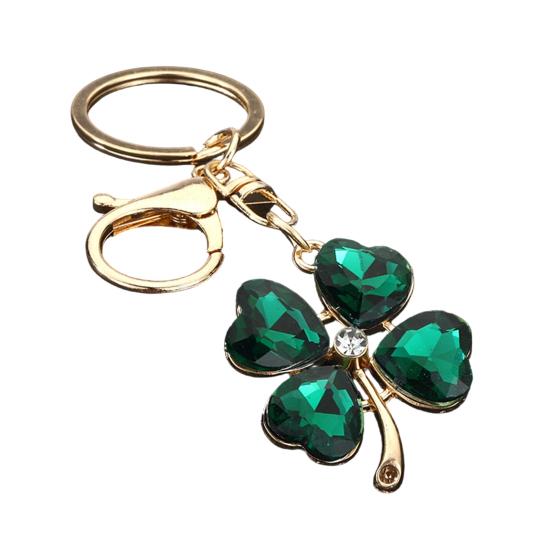Keychain Pendant Sparkling Rhinestones Four-Leaf Clover Design Key Chain with Lobster Clasp Easy to Hang Key Holder Backpack Car Accessory