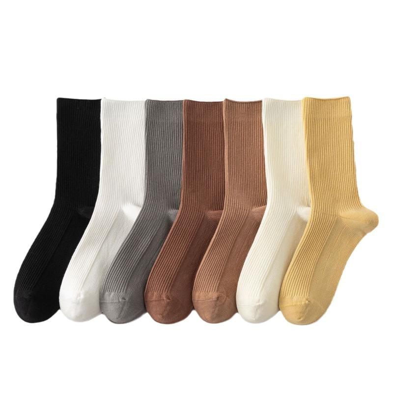 Ladies Spring and Autumn with Pure Color Simple Boneless Long Pile Pile Cotton Socks