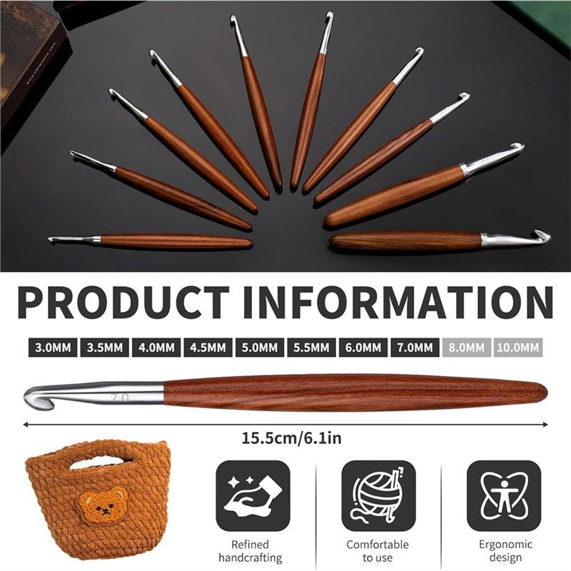 SHGO-Aluminum Crochet Hooks Set(8-Pack), For Arthritic Hand Friendly, Wood Handle Sizes 3Mm- 7Mm For DIY Crafts Knitting