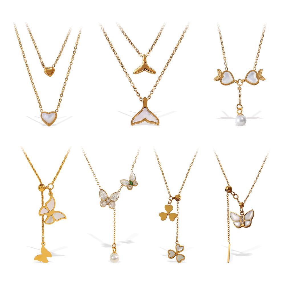 Beautiful Niche Design Double-Layer Pendant Necklace Stainless Steel Gold-Plated Love Pendant Necklace Women