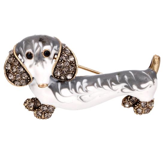 Cute Dachshund Dog Rhinestone Inlaid Brooch Pin Animal Shape Lapel Breastpin