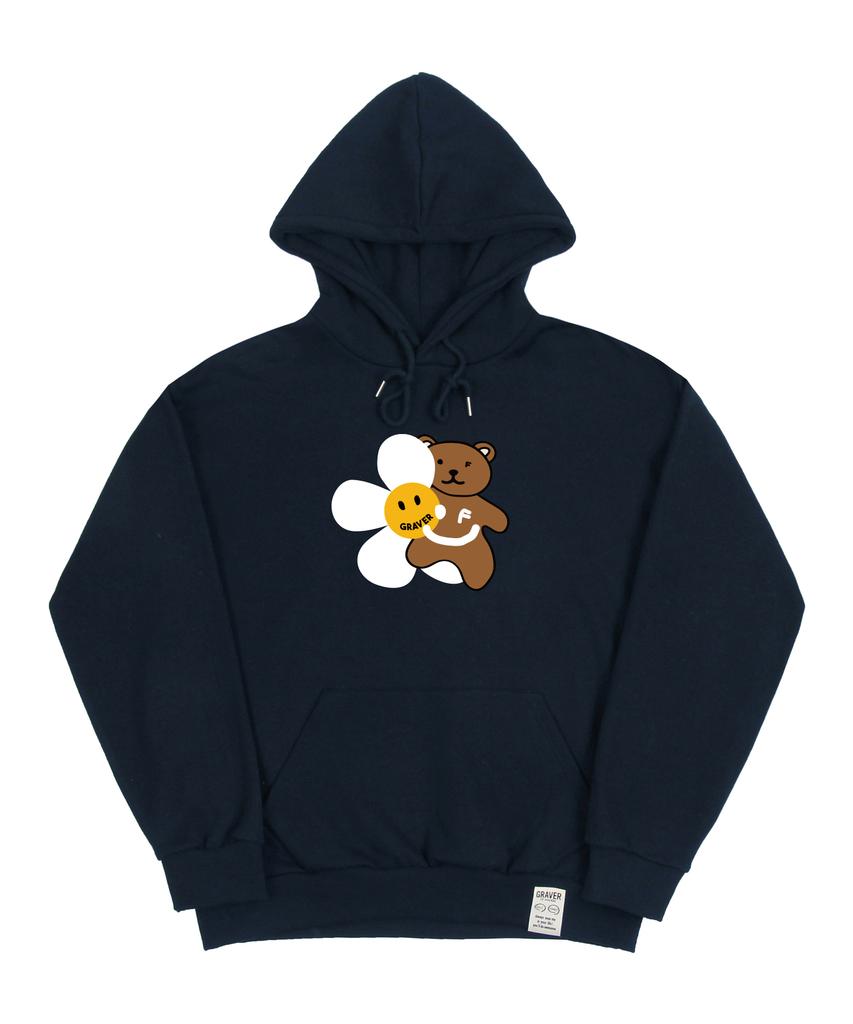 GRAVER [Unisex] Big Flower Bear Smile Hoodie_Navy