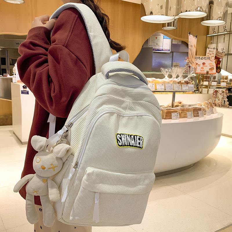 School bag Elementary school girl Junior high school student Corduroy backpack High school student college student backpack