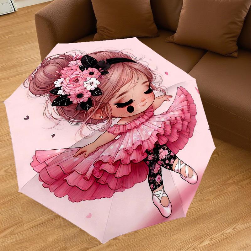 1PC Floral Pattern Ballet Girl Umbrella-8-Rib Reinforced Portable Folding Travel Suitable for All Seasons Outdoor Daily Use-J412