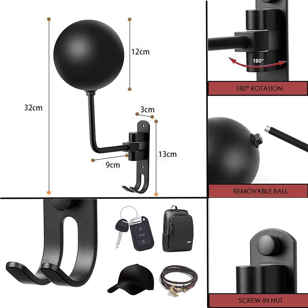 

1Pair Motorcycle Wall Mounted Helmet Display Rack 180-Degree Rotating E-Bike Helmet Holder with 2 Hook for Hats,Caps,Keys,Bags Black
