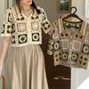Retro Crochet Short-sleeved Shirt Female Summer Design Sense Niche Foreign Unique Chic Small Shirt Short Paragraph Tops Casual Slim Fit Pullovers Tees