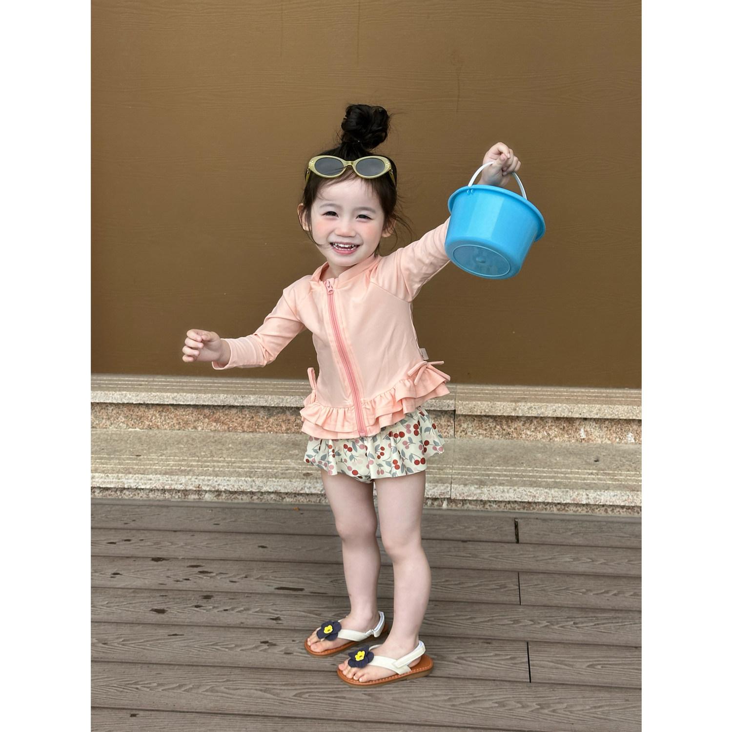 Girls Long Sleeve UV Protection Two Piece Swimsuit Baby Quick Dry Sweet Vacation Swimwear Set 90