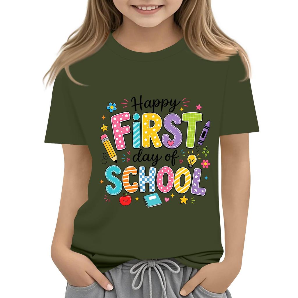Children's Casual and Fashionable Round-Neck Printed Short-Sleeve Top for Back-to-School