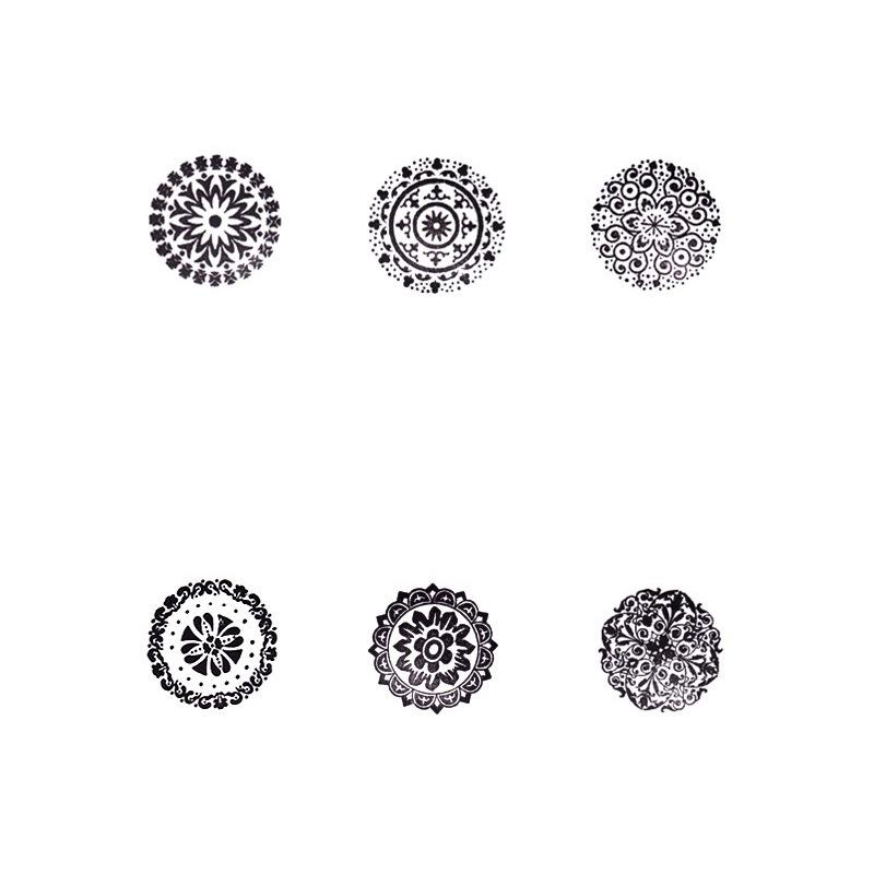 6pcs/box Round Wooden Retro Pattern Lace Seal Valentine's Day Blessings Series Handbook Photo Album Diary Seal Assorted Stamp