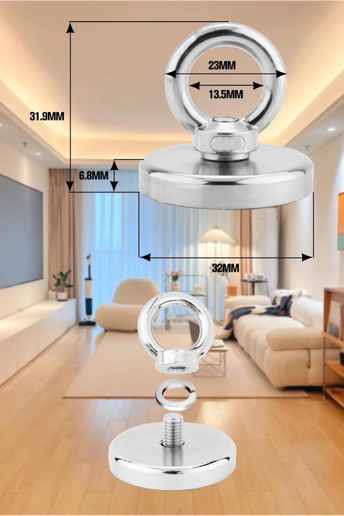 YESCUT Super Strong Magnetic Hooks of 30kg Weight 32mm 304 Stainless Strong Removable for Outdoor and Wall Mounting Set of (Set 8), Capacity,