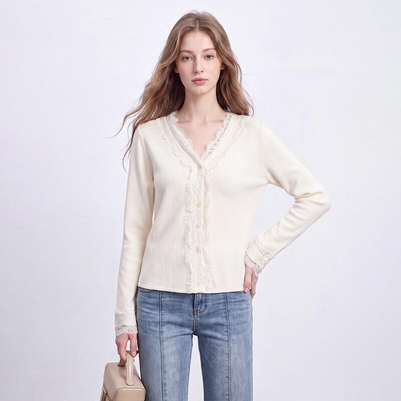 Women's Elegant V-Neck Lace Knit Cardigan