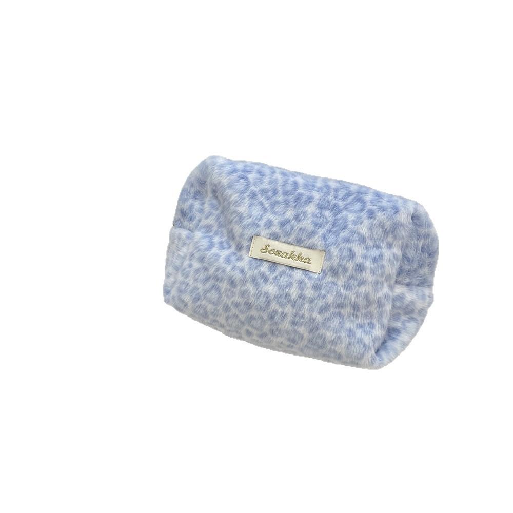 New Autumn Winter Leopard Print Plush Makeup Bag Large Capacity Women Cosmetic Bag With Zipper Travel Clutch